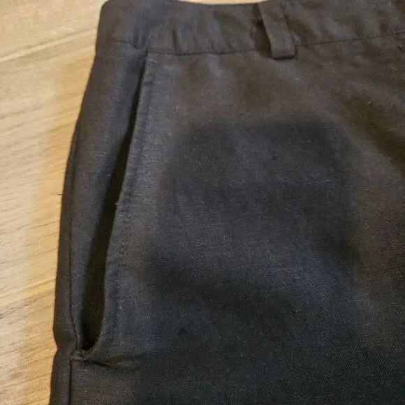 Larry Levine Linen Blend black Wide Leg Crop Pants Trousers Cuffed Hem Sz 16 - Picture 5 of 10
